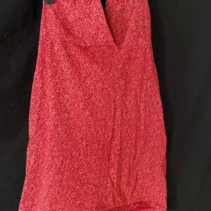 Red with white print haulter mini dress